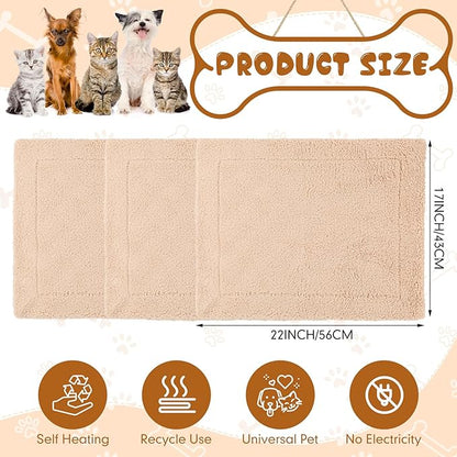 Novabright 3 Pack Self Warming Cat Bed 17x22 Inch Self Heating Dog Mat Reflects Body Heat Extra Warm Thermal Pet Pad Washable Cat Dog Bed for Outdoor Indoor Large Kittens Puppy(Black/Khaki)