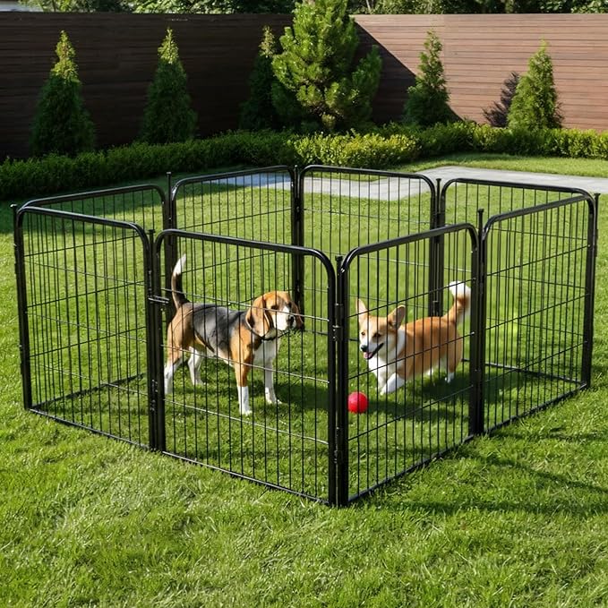Dog Playpen - 24 inch, 8 Panel Portable Black Metal Pet Play Pen for Small Dogs & Puppies - Indoor/Outdoor Kennel Cage | Anti-Rust - Tool Free Setup for Home, Yard, RV, or Camping
