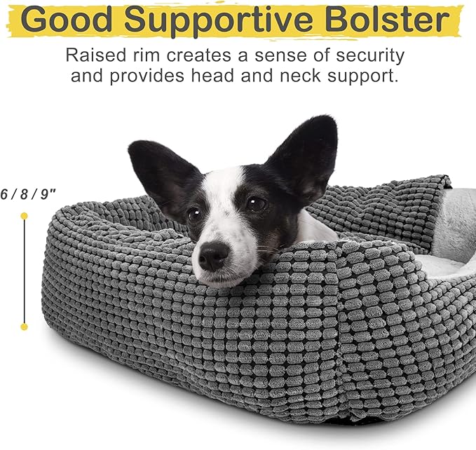 GASUR Dog Beds for Large Medium Small Dogs, Rectangle Cave Hooded Blanket Puppy Bed, Luxury Anti-Anxiety Orthopedic Cat Beds for Indoor Cats, Warmth and Machine Washable (30 inches, Grey)