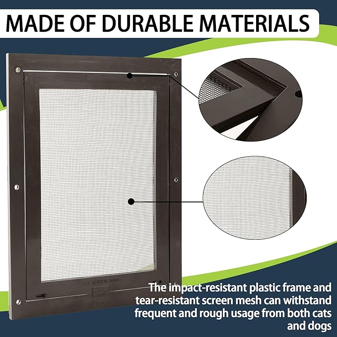 Tongass Easy-to-Install Screen Door Pet Flap 11 4/5" x 16 9/10" Screen Pet Door Suitable for Pets Under 100 Lbs Impact-Resistant Frame with Secure Dual Sliding Locks for Porch and Window Screens