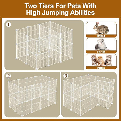 VISCOO 12 Panels Small Animal Playpen,Pet Playpen,C&C Cage for Guinea Pigs,Puppy Play Pen,Bunny Playpen Indoor Outdoor, Portable Metal Wire Yard Fence(White)