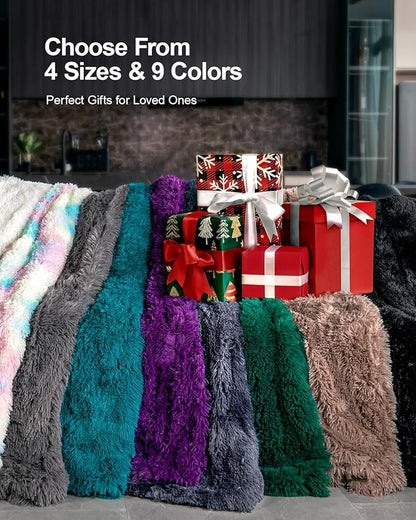 Pawque Faux Fur Blankets Queen Size Fluffy Soft, Sherpa Fleece Luxury Decorative Warm Cozy Throw for Sofa Couch Bed, Breathable & Washable, Brown / 90x90 inches