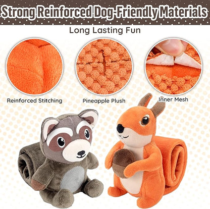 LECHONG 2-Pack Plush Squeaky Dog Toys, 23-Inch Snuffle Puzzle Tug of War Toy with Roll-Up Treat-Hiding Crinkle Tail, Enrichment Toys for Small & Medium Dogs to Relieve Boredom & Mental Stimulation