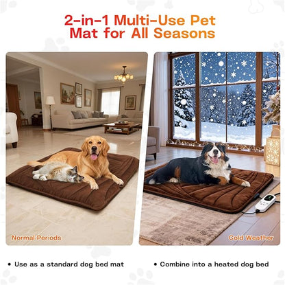 Dog Heating Pad with Washable Cover, Soft Plush Pet Heating Pad with 9 Adjustable Temperature, Timer, Chew-Resistant Cord, Waterproof Electric Heated Pet Bed Mat for Dogs and Cats Indoor