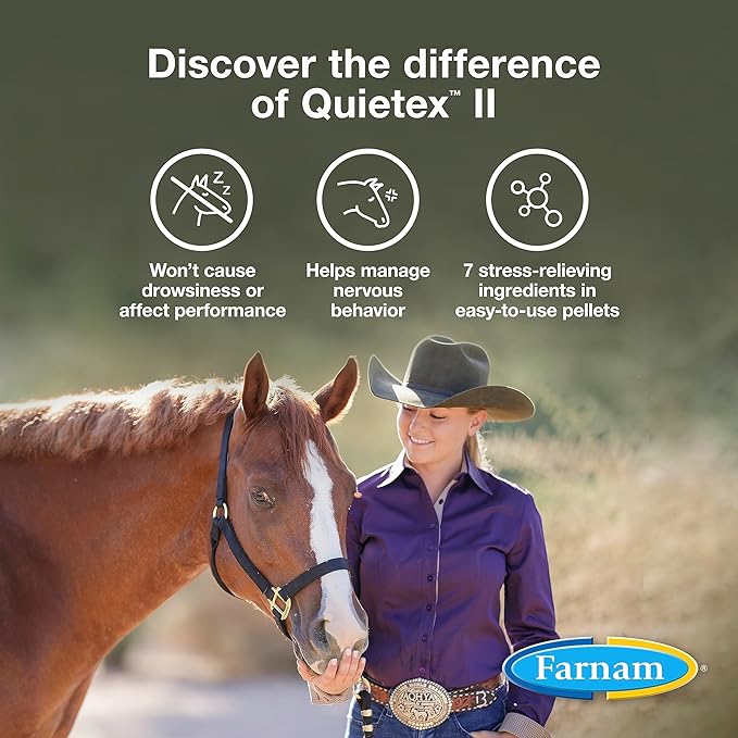 Farnam Quietex II Horse Calming Supplement Pellets, Helps Manage Nervous Behavior, Contains 7 Stress Relief Ingredients, Promotes Focus, Calm & Composed Horses, 1.625 lbs, 26 Day Supply