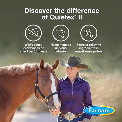 Farnam Quietex II Horse Calming Supplement Pellets, Helps Manage Nervous Behavior, Contains 7 Stress Relief Ingredients, Promotes Focus, Calm & Composed Horses, 1.625 lbs, 26 Day Supply