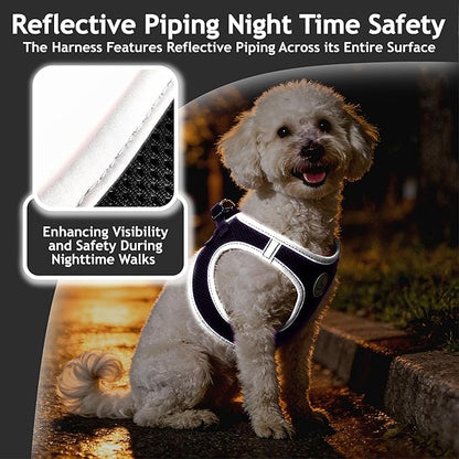 Kruz Dog Harness (Chest 13.5"-14", Weight 4–6 lbs) Athletica Adjustable Heavy Duty No Choke Puppy Vest for Small Dogs Lightweight Air Mesh, Reflective, Puppy Essentials – Black, X-Small