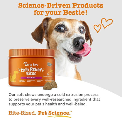 Zesty Paws Itch Relief for Dogs - for Itching Skin & Coat Health - Omega-3 Fish Oil with EPA & DHA - Dog Bites Supplement with Vitamin C & E for Antioxidant Support - Chicken Flavor - 50 Count