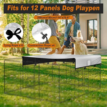 LYHNMW Dog Playpen Cover, 600D Oxford Fabric Dog Pen Canopy with Sun and Rain Protection, Specialized Fits for 24/32/40/45/50" Panels Playpen(Only Cover)