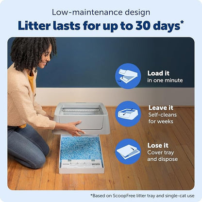 PetSafe ScoopFree Crystal Smart Automatic Litter Box - Uncovered Motion-Sensing Cat Box with Integrated Health Counter & App - Includes 1 Disposable Crystal Litter Tray