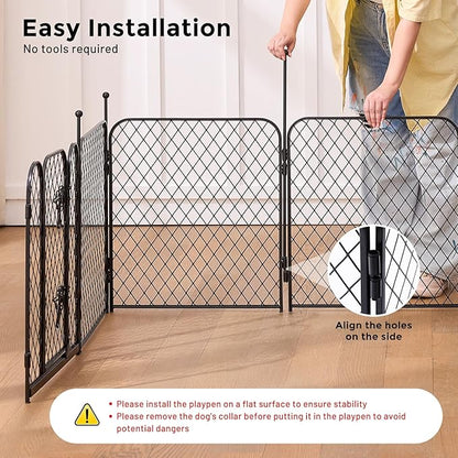ZOMISIA Paw Safe Playpen for Indoor Small Dogs, 24 Inch 8 Panels Anti-Pinch Diamond Mesh Dog Fence, Metal Stable Dog Play Pen with Door, Portable Pet Playpen for Outdoor RV Camping Yard Garden