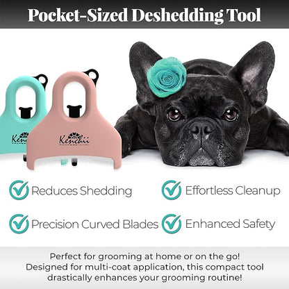 Kenchii Pocket Rake for Dogs & Cats – Precision Curved Blades – Pocket-Sized Deshedding & Grooming Tool for Long & Short Hair – Self-Cleaning, Skin-Friendly Pet Rake for Shedding & Coat Maintenance