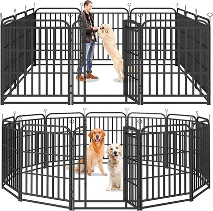 Kfvigoho Heavy Duty Dog Playpen: 12 Steel Panels 40" Height, Square Steel Pipe with Reinforced Crossbars, 27FT 57 Sq.ft Portable Fence for Yard RV Camping, Snowy Black