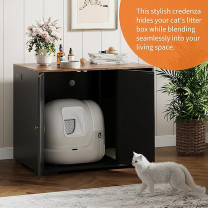 Extra Large Cat Litter Box Enclosure with Scratch Pad, Large Automatic Litter Box Furniture, Dog-Proof Litter Cabinet with Outlet, Space for Cat Stuffs