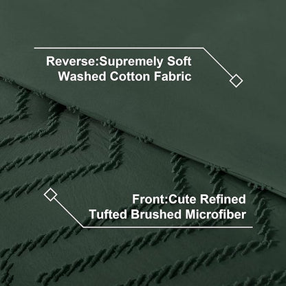 Litanika Forest Green Queen Size Comforter Set with Sheets - 7 Pieces Bed in a Bag Queen Boho Tufted Complete Bedding Sets with Comforter, Sheets, Pillowcases & Shams
