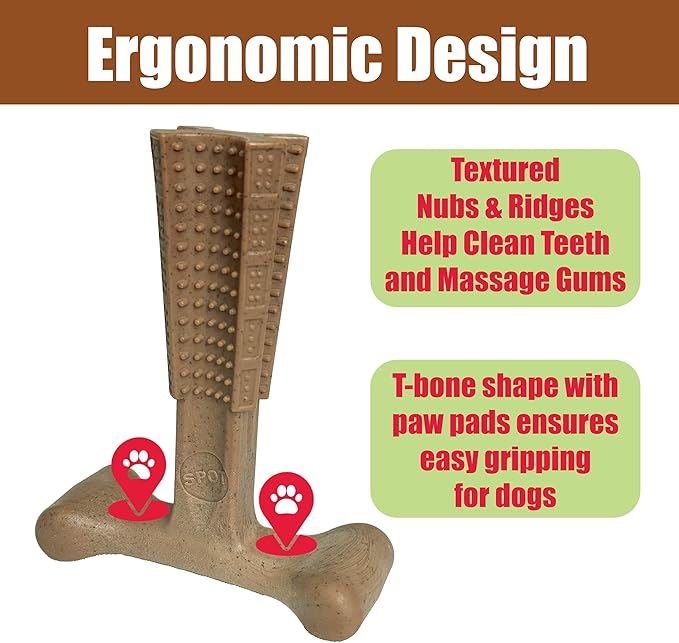 SPOT Bam-Bones Plus Coffee Wood T-Bone Dog Chew Toy, Chicken Flavor, Nylon and Coffee Wood Fiber Blend, Durable Chew for Heavy Chewers and Dogs Under 90 lbs, Non-Splintering Dental Chew, 7 Inch