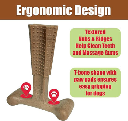 SPOT Bam-Bones Plus Coffee Wood T-Bone Dog Chew Toy, Chicken Flavor, Nylon and Coffee Wood Fiber Blend, Durable Chew for Heavy Chewers and Dogs Under 90 lbs, Non-Splintering Dental Chew, 7 Inch