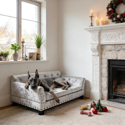 BingoPaw Large Dog Sofa Couch: Modern Dog Couch Made by Deluxe Tufted Velvet - Indoor Elevated Doggy Sofa with Removable Cover Clearance for Pets Up to 80lbs