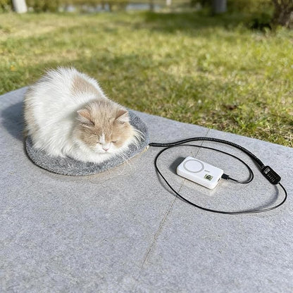 USB Pet Heating Pad with Washable Cover, 5-Temp & Timer – Turn Any Bed Heated, 140°F Auto Shut-Off, 5V Safe Warmer for Cats & Dogs Indoor/Outdoor, Power Bank/Wall/Car Powered (14"x14")