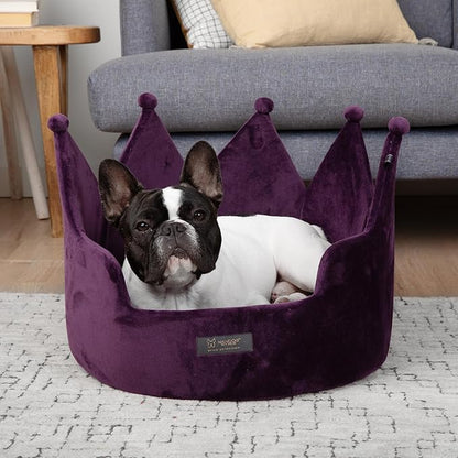 NANDOG Crown Dog Bed for Small Dogs & Cats – Soft Plush Round Pet Bed, Cozy Royal Design, Comfortable Indoor Puppy Bed for Crate or Kennel, Purple, Medium
