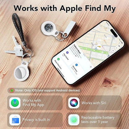 2026 New [Apple MFi Certified] (iOS Only) Tracker Tags-4 Pack, Tukio Bluetooth 5.3 GPS Tracker for Apple Find My, Replaceable Battery, 100dB Key Finder and Item Locator for Car, Keys, Luggage, White