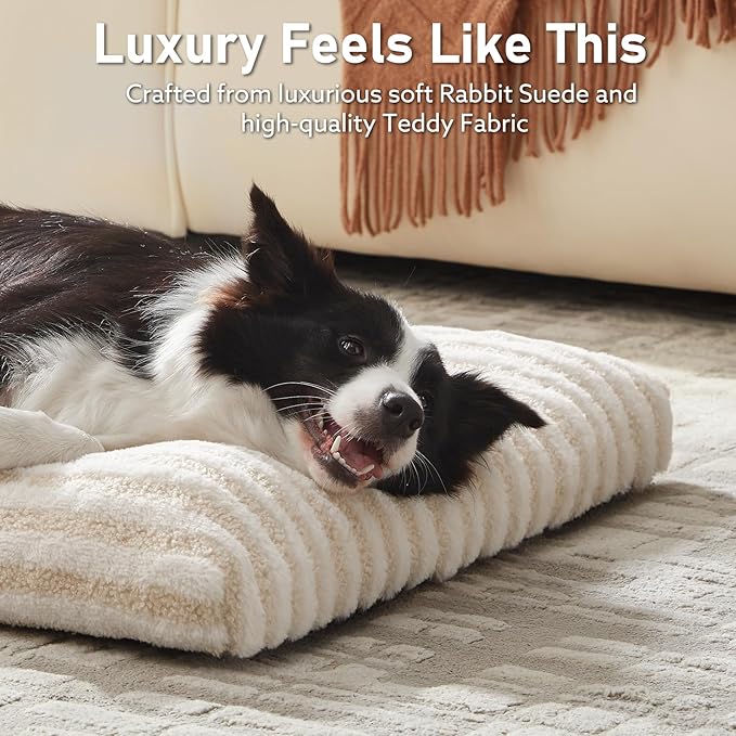 FURTIME Washable XXL Dog Bed for Extra Large Dogs, Giant Deluxe Dog Crate Beds Comfy Fluffy Kennel Pad Anti-Slip Pet Sleeping Mat, Machine Washable Dogs Pillow, 47"x29"x4", White