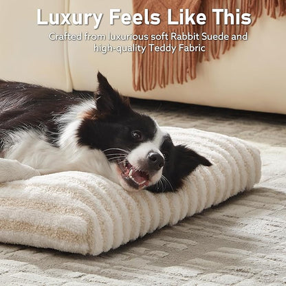 FURTIME Washable Dog Bed Large Sized Dogs, Deluxe Dog Crate Beds Comfy Fluffy Kennel Pad Anti-Slip Pet Sleeping Mat, Machine Washable Dogs Pillow, 35"x23"x3.5", White