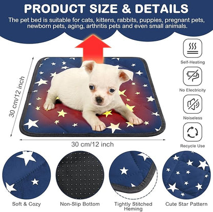 Namalu 4 Pack Self Warming Cat Bed Self Heating Cat Mat Star Pattern Soft Dog Crate Pad Thermal Pet Mat Anti Slip Kennel Dog Washable Warming Bed for Outdoor Indoor (12 x 12 Inch,Blue)