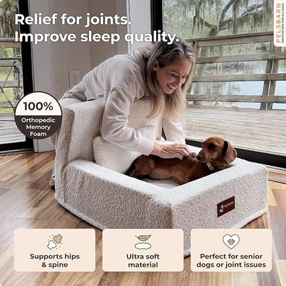 Pelsbarn Real Orthopedic Dog Bed, High-Density Memory Foam with Waterproof Fitted Sheets - Machine Washable, Small, Beige
