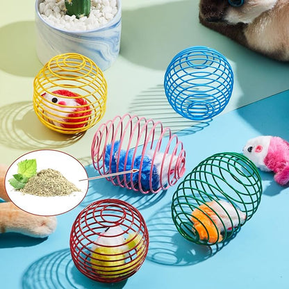 Jecery 5 Pcs Cat Spring Balls Toys Stretchable Rolling Balls Colorful Playful Coils Interactive Action Toy Caged Rats for Kitten Pet Supplies (Catnip Rats,Bright Color)