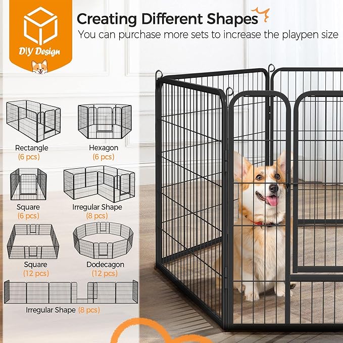 Yaheetech Wide Panel Dog Playpen, 6 Panels 32 inch High Pet Pen with Gate, Portable Indoor Outdoor Fence for Medium/Large Breed Dogs