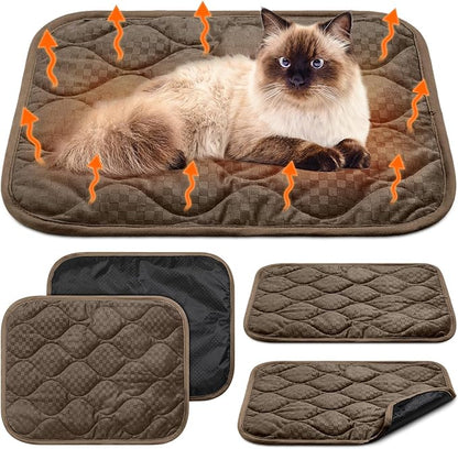 Tujoe 4 Pack Self Warming Cat Mat Self Heating Cat Pad Warm Thermal Pet Bed Washable Dog Crate Pad Body Heat Dog Bed Mat Blanket Non Slip Bottom for Outdoor Indoor Pets (Coffee,16 x 20 Inch)