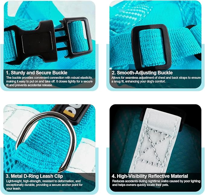 wanheart Cat Harness and Leash Set - Escape Proof Adjustable Breathable Vest for Cats, Soft Mesh Padded Harness with Reflective Strips - Easy Control for Kittens, Indoor & Outdoor Cats (Emerald, L)