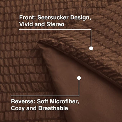 Love's cabin Seersucker Brown King Size Comforter Set, 7-Piece All Season Lightweight Bed in a Bag Bedding Set with Comforter, Flat Sheet, Fitted Sheet, Pillowcases and Shams | Soft, Breathable, Lightweight