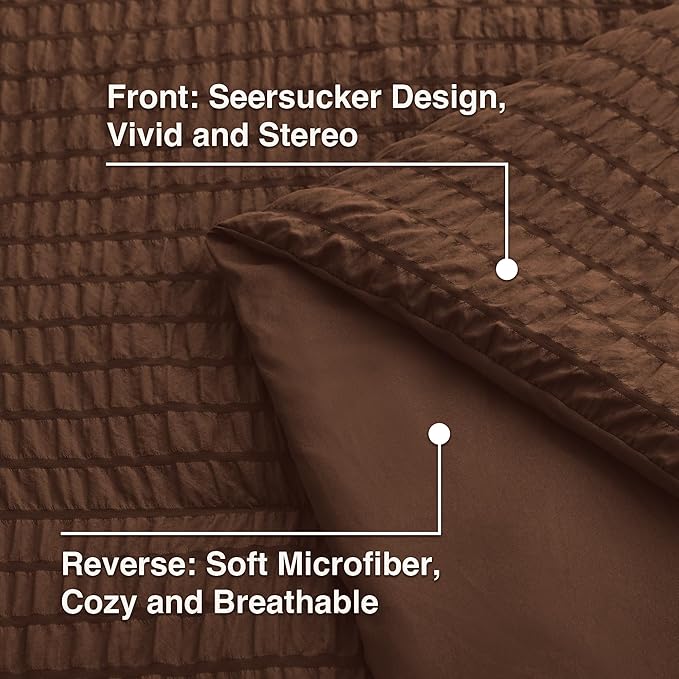 Love's cabin Seersucker Brown Queen Comforter Set, 7-Piece All Season Lightweight Bed in a Bag Bedding Set with Comforter, Flat Sheet, Fitted Sheet, Pillowcases and Shams | Soft, Breathable, Lightweight