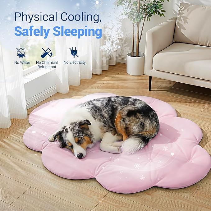 Dog Cooling Mat, 53'' × 40'' Large, Self-Cooling Mat for Dog, (Cool & Warm) Double-Sided Pet Cool Pads for Crate, Kennel, Machine Washable Summer Blanket, Cat Cool Bed, Non-Gel, Pink