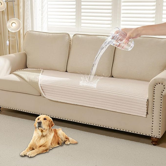 HAOMAIJIA Waterproof Couch Cover for Dogs Washable,Faux Fur Pet Couch Covers for Sofa,Soft Dog Bed Cover Non-Slip Couch Covers for 3 Cushion Couch Sofa Pet Friendly (Off White, 35" x 95" 1 Pack)