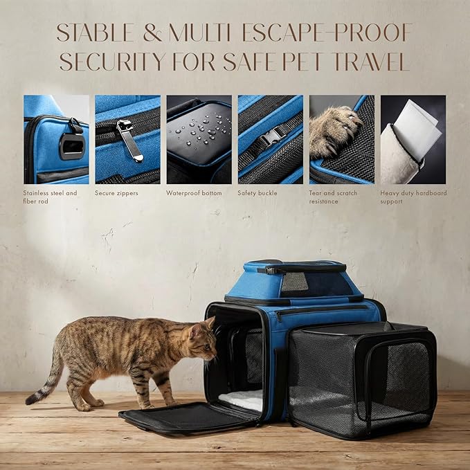Top and Side Expandable Pet Carrier with Treat & Pet Window,17x11x9.5 Inch Alaska Hawaiian Airline Approved,Soft-Sided Dog Carrier for Small Dogs and Cats,Travel Cat Carrier with Locking Safety Zipper