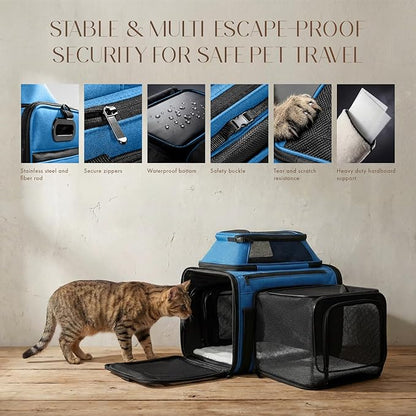 Top and Side Expandable Pet Carrier with Treat & Pet Window,18x13x9.5 Inch Southwest Frontier Airline Approved,Soft-Sided Dog Carrier for Small Dogs and Cats,Travel Cat Carrier with Self-Locking