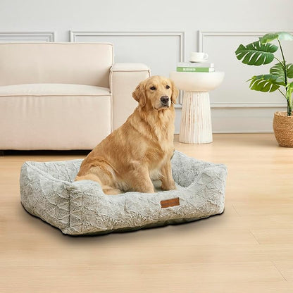 Modern Threads Ultra Soft Plush Pet Bed for Medium to Large Dogs with Elegant Texture and Stylish Design, Removable Washable Cover, Grey, (34" L x 25" W x 9" Th)