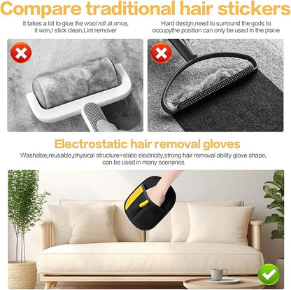 Rhino Ben Pet Hair Remover, Reusable Electrostatic Pet Hair Remover,Double Sided Pets Grooming Gloves,for Cat,Dog,Clothing,Couch,Furniture,Carpet,Car Seat