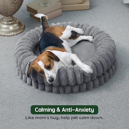 BALANCE Luxury Donut Dog Bed, 30 Inches Round Dog Bed Medium Size Dogs Washable, Orthopedic Calming Dogs Bed for Pets with Anti-Slip Bottom, Gray