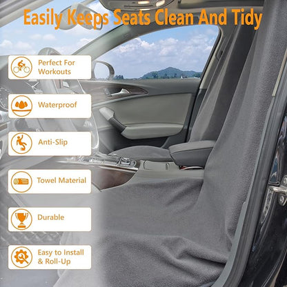 Towel Car Seat Covers - Super Absorbent Front Seat Protectors for Gym, Pets & Travel | Quick-Dry Towel Fabric | Universal Non-Slip Fit for Sedan, SUV, Truck (1 Pack Grey)
