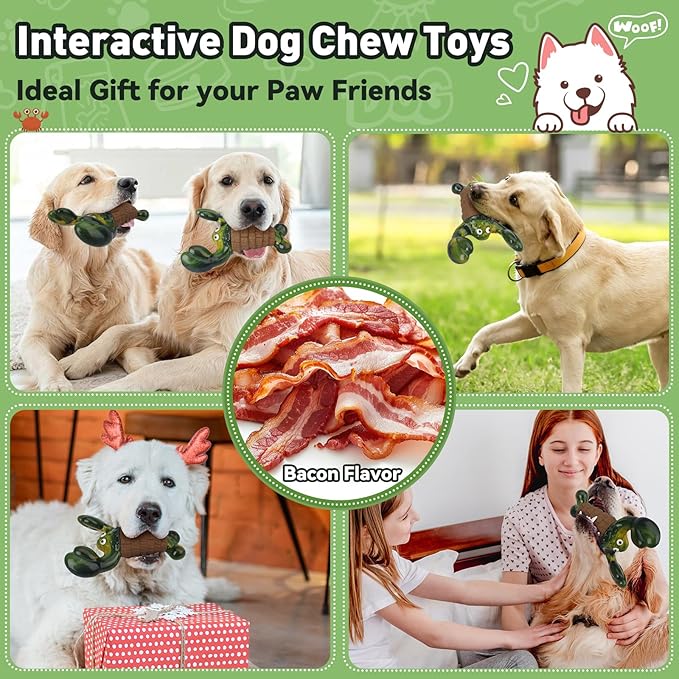 BIKIISEN Squeaky Dog Toys for Aggressive Chewers for Large Dogs, Interactive Dog Chew Toy to Keep Them Busy, Indestructible Squeaky Dog Toys, Tough Toy for Medium/Large Dogs (Green)