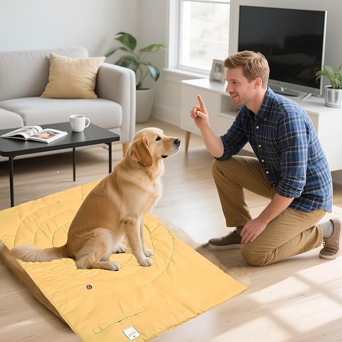 Travel Dog Bed | Camping Dog Bed | 37.4"x25.6" Waterproof Outdoor Dog Mat | Portable Place Mat for Dogs with Handle | Machine Washable | Easy Clean for Outdoor Adventures (Brown)