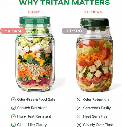 Salad Jar With Side Opening with Leakproof Dressing Compartment, Portable Container, Home, Office, Travel, Outdoor Salad Container for Lunch
