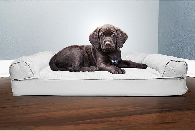 Furhaven Orthopedic Dog Bed for Medium/Small Dogs w/ Removable Bolsters & Washable Cover, For Dogs Up to 35 lbs - Quilted Sofa - Silver Gray, Medium