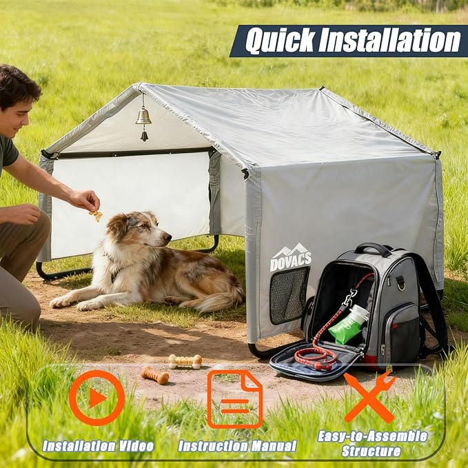 3-in-1 Outdoor Dog Tent Windproof Sun Shade Cover, Large Outdoor Pet House Cover (4'x4'x3.3'), Pet Gazebo Sun Shelter - Cover Only