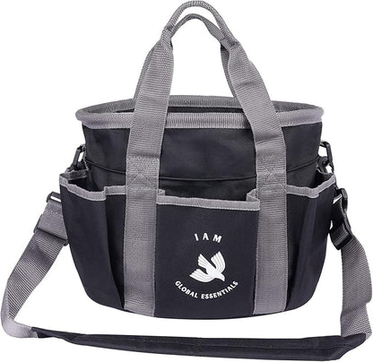 Premium Grooming Kit (9 Piece) - Organizer Tote Bag with Brushes for Tack Room - Nylon & Plastic Brushes for Horses - Perfect for Beginners or Professionals