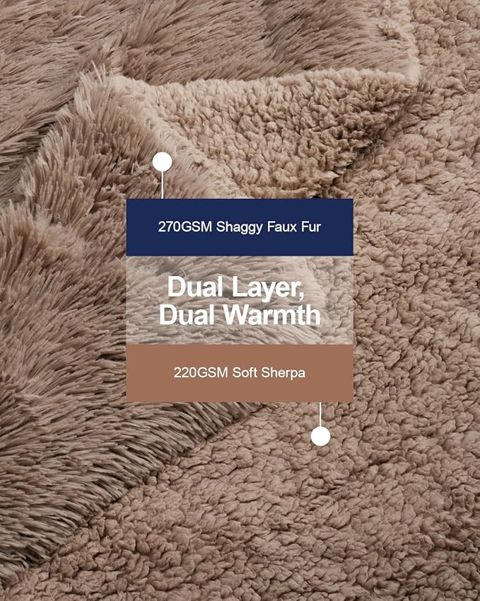 Pawque Faux Fur Blankets Queen Size Fluffy Soft, Sherpa Fleece Luxury Decorative Warm Cozy Throw for Sofa Couch Bed, Breathable & Washable, Brown / 90x90 inches